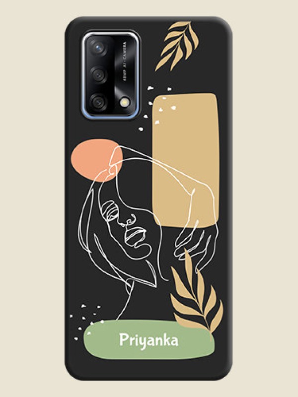 Custom Custom Text With Line Art Of Women & Leaves Design On Space Black Personalized Soft Matte Phone Covers -Oppo F19