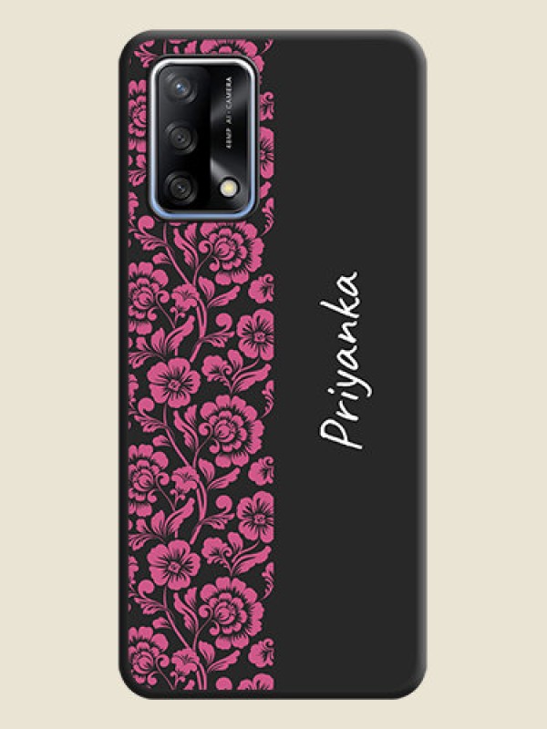 Custom Pink Floral Pattern Design With Custom Text On Space Black Personalized Soft Matte Phone Covers -Oppo F19