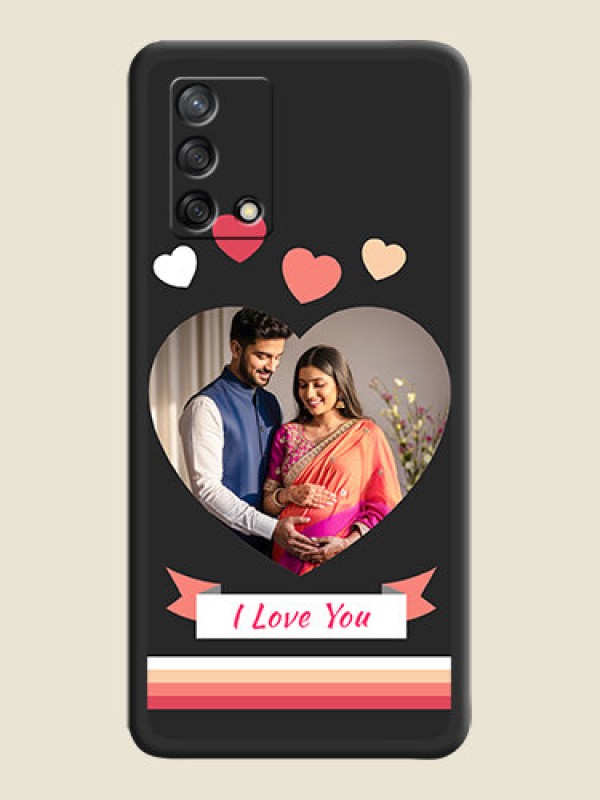 Custom Love Shaped Photo with Colorful Stripes on Personalised Space Black Soft Matte Cases - Oppo F19s