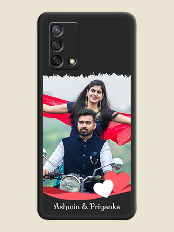 Custom Pin Color Love Shaped Ribbon Design with Text on Space Black Custom Soft Matte Phone Back Cover - Oppo F19s