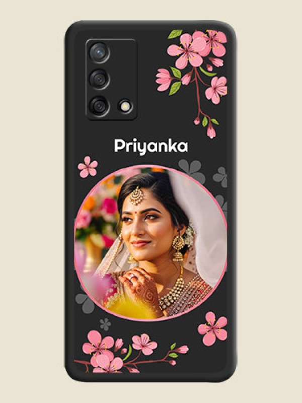 Custom Round Image with Pink Color Floral Design on Photo on Space Black Soft Matte Back Cover - Oppo F19s