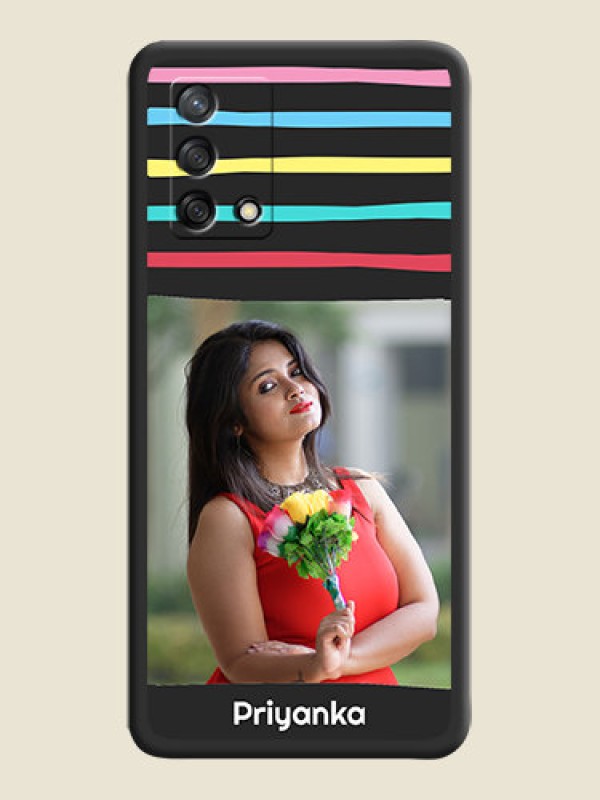 Custom Multicolor Lines with Image on Space Black Personalized Soft Matte Phone Covers - Oppo F19s