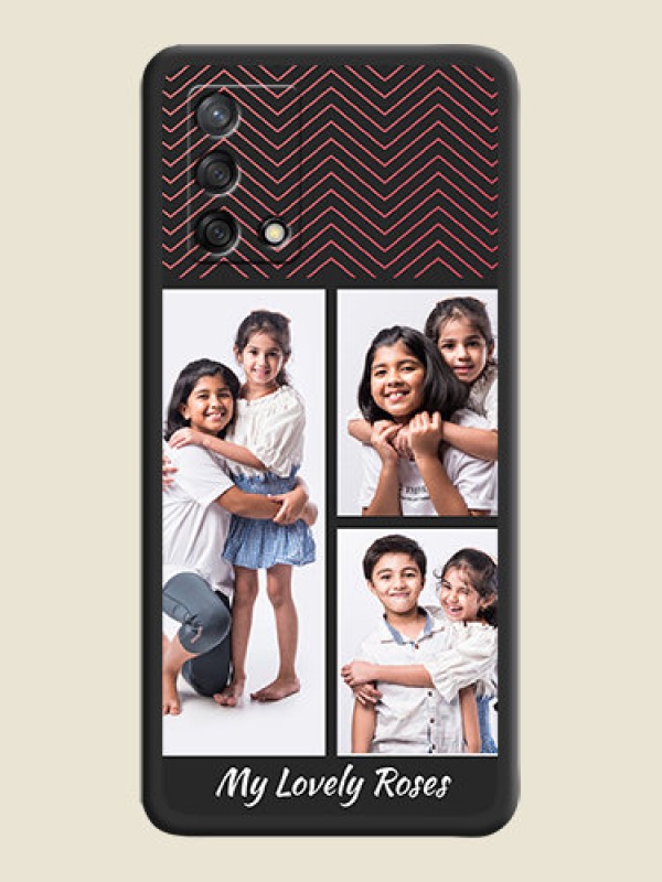 Custom Wave Pattern with 3 Image Holder on Space Black Custom Soft Matte Back Cover - Oppo F19s