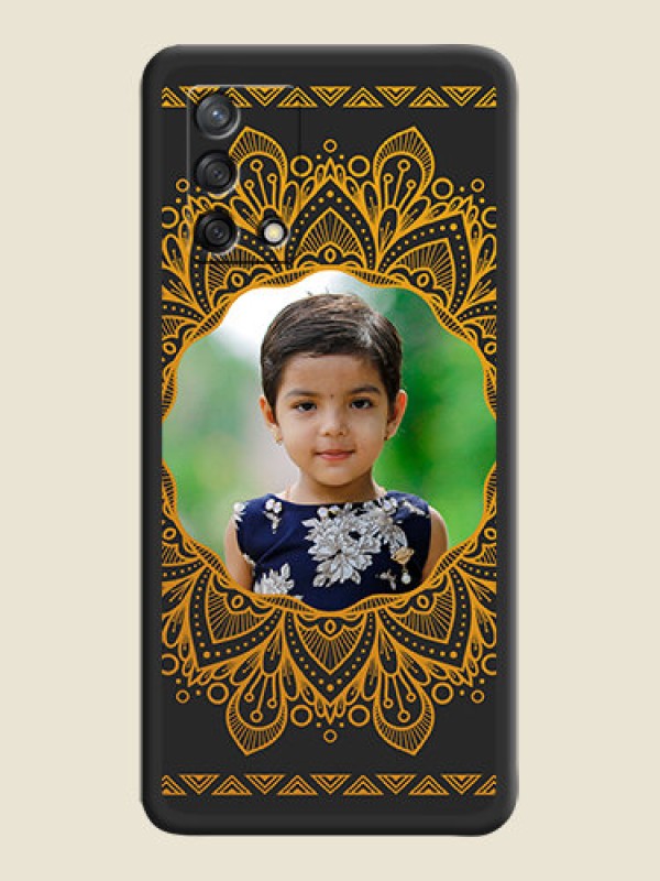 Custom Round Image with Floral Design on Photo on Space Black Soft Matte Mobile Cover - Oppo F19s
