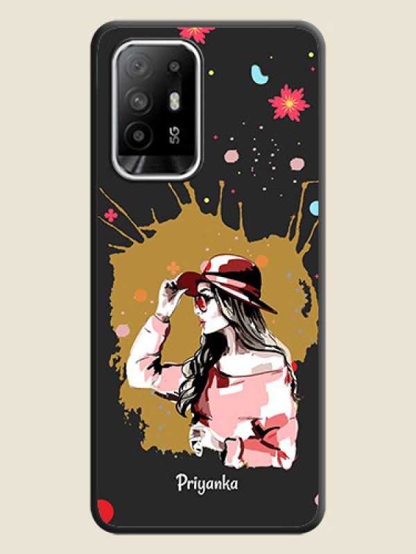 Custom Mordern Lady With Color Splash Background With Custom Text On Space Black Personalized Soft Matte Phone Covers -Oppo F19S
