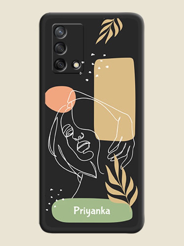 Custom Custom Text With Line Art Of Women & Leaves Design On Space Black Personalized Soft Matte Phone Covers -Oppo F19S