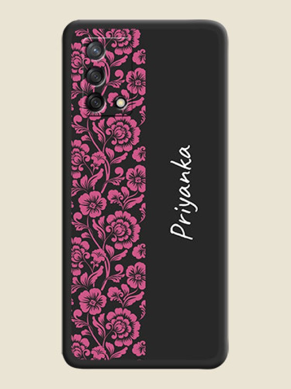 Custom Pink Floral Pattern Design With Custom Text On Space Black Personalized Soft Matte Phone Covers -Oppo F19S