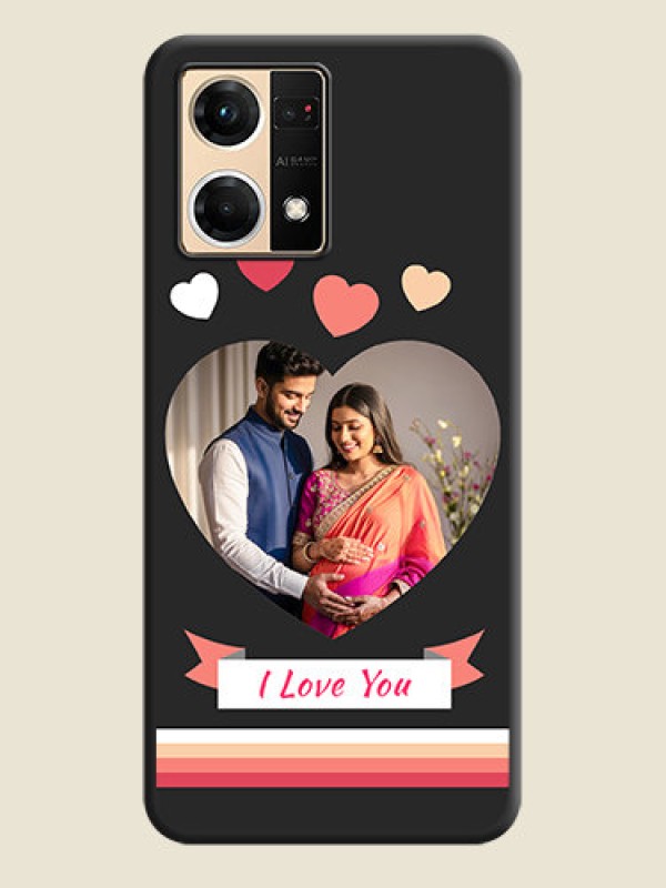 Custom Love Shaped Photo with Colorful Stripes on Personalised Space Black Soft Matte Cases - Oppo F21 Pro 4G