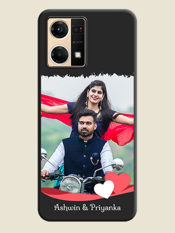 Custom Pin Color Love Shaped Ribbon Design with Text on Space Black Custom Soft Matte Phone Back Cover - Oppo F21 Pro 4G