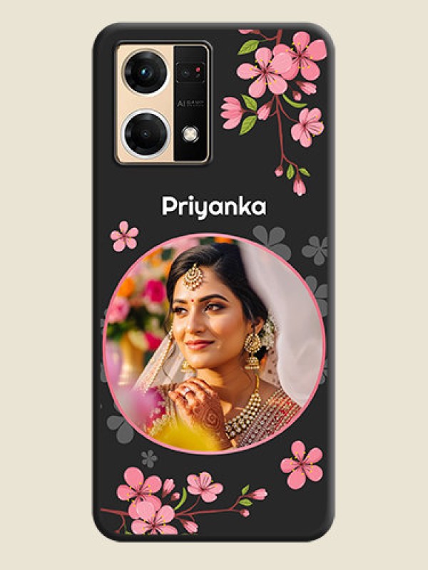 Custom Round Image with Pink Color Floral Design on Photo on Space Black Soft Matte Back Cover - Oppo F21 Pro 4G