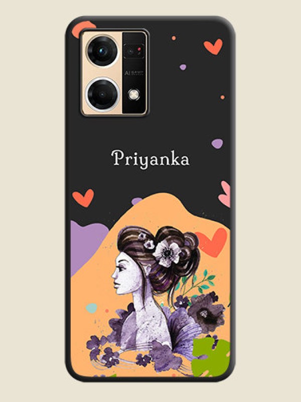 Custom Namecase For Her With Fancy Lady Image On Space Black Personalized Soft Matte Phone Covers -Oppo F21 Pro 4G