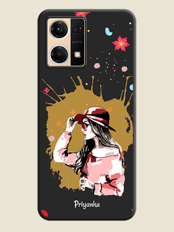 Custom Mordern Lady With Color Splash Background With Custom Text On Space Black Personalized Soft Matte Phone Covers -Oppo F21 Pro 4G