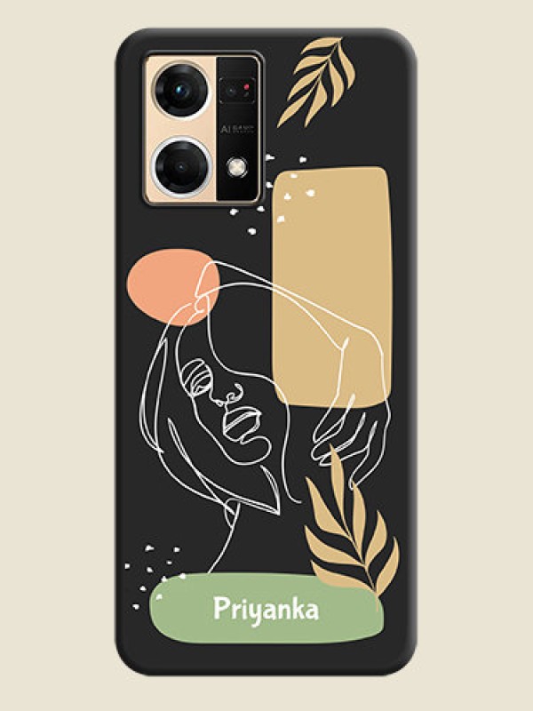 Custom Custom Text With Line Art Of Women & Leaves Design On Space Black Personalized Soft Matte Phone Covers -Oppo F21 Pro 4G