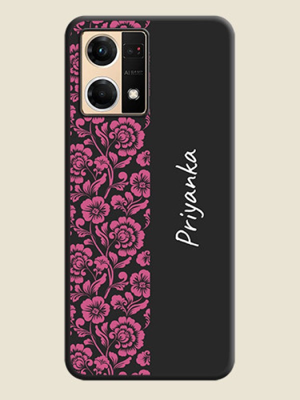 Custom Pink Floral Pattern Design With Custom Text On Space Black Personalized Soft Matte Phone Covers -Oppo F21 Pro 4G