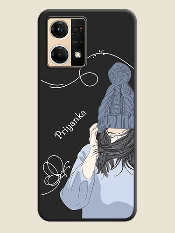 Custom Girl With Blue Winter Outfiit Custom Text Design On Space Black Personalized Soft Matte Phone Covers -Oppo F21 Pro 4G
