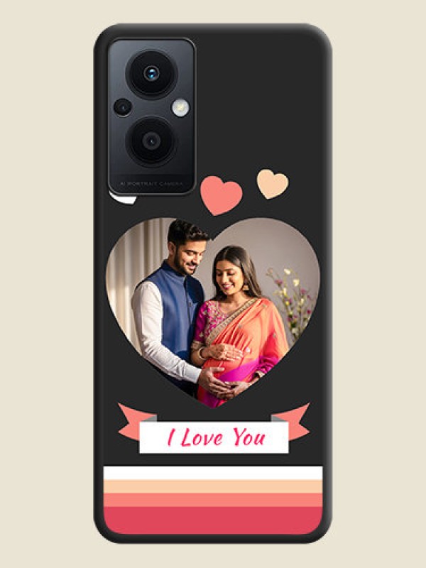 Custom Love Shaped Photo with Colorful Stripes on Personalised Space Black Soft Matte Cases - Oppo F21 Pro 5G