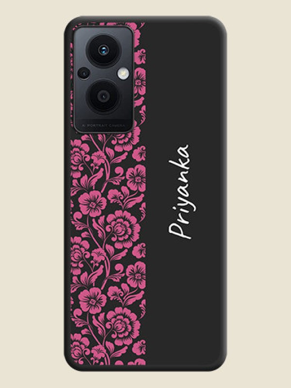 Custom Pink Floral Pattern Design With Custom Text On Space Black Personalized Soft Matte Phone Covers -Oppo F21 Pro 5G