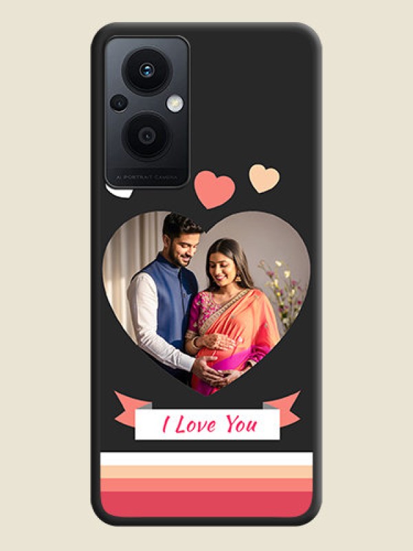 Custom Love Shaped Photo with Colorful Stripes on Personalised Space Black Soft Matte Cases - Oppo F21s Pro 5G