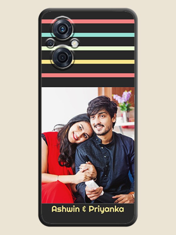 Custom Color Stripes with Photo and Text on Photo on Space Black Soft Matte Mobile Case - Oppo F21s Pro 5G