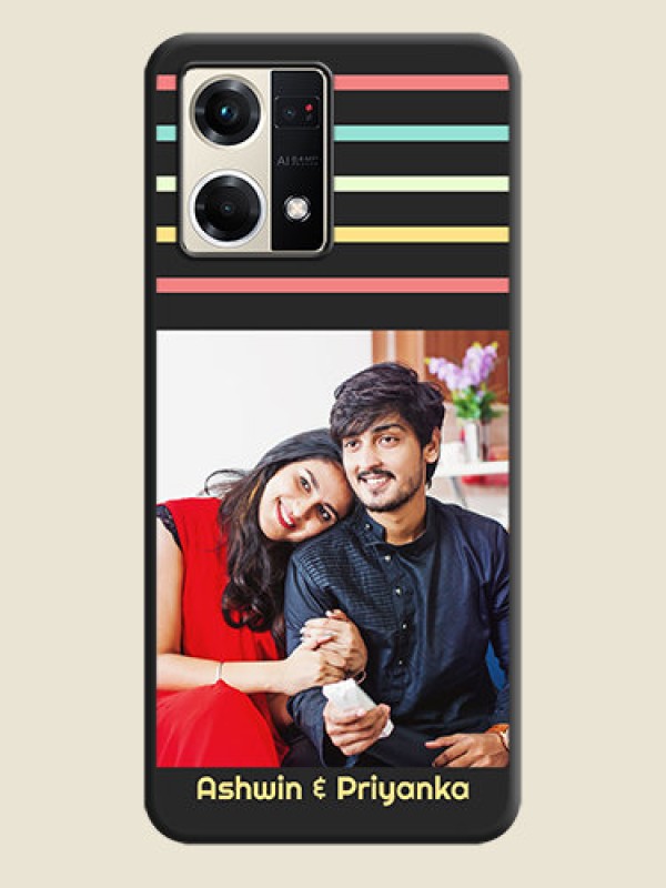 Custom Color Stripes with Photo and Text on Photo on Space Black Soft Matte Mobile Case - Oppo F21s Pro