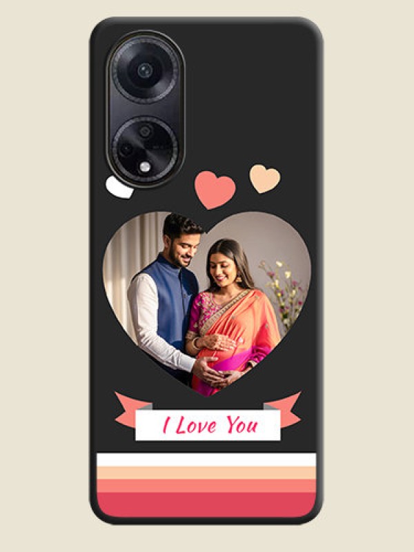 Custom Love Shaped Photo with Colorful Stripes on Personalised Space Black Soft Matte Cases - Oppo F23 5G