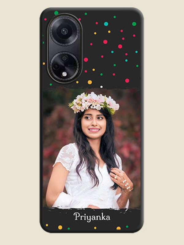Custom Multicolor Dotted Pattern with Text on Space Black Custom Soft Matte Phone Back Cover - Oppo F23 5G
