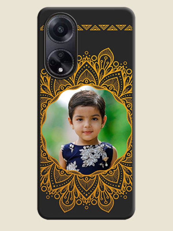 Custom Round Image with Floral Design - Photo on Space Black Soft Matte Mobile Cover - Oppo F23 5G