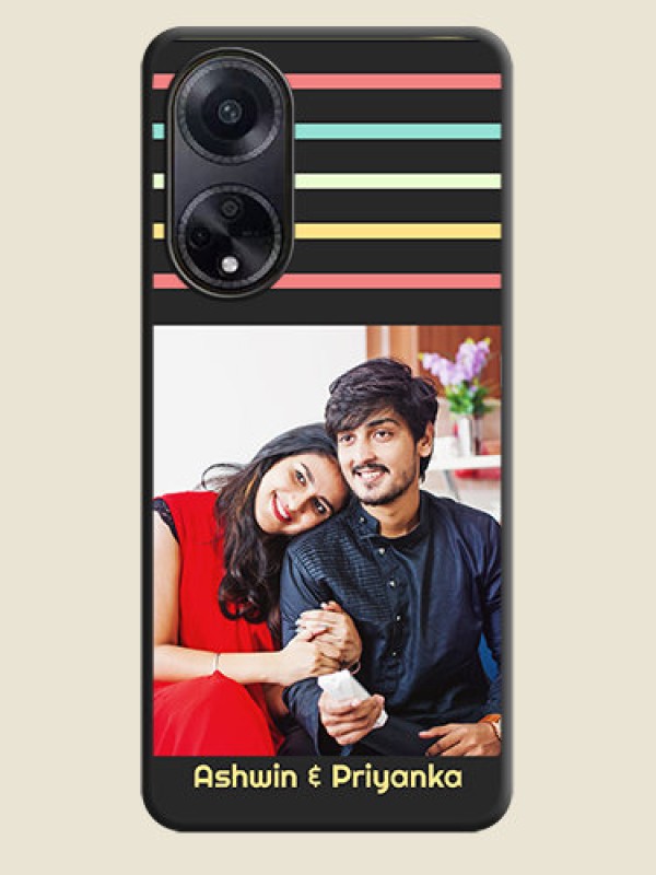 Custom Color Stripes with Photo and Text - Photo on Space Black Soft Matte Mobile Case - Oppo F23 5G