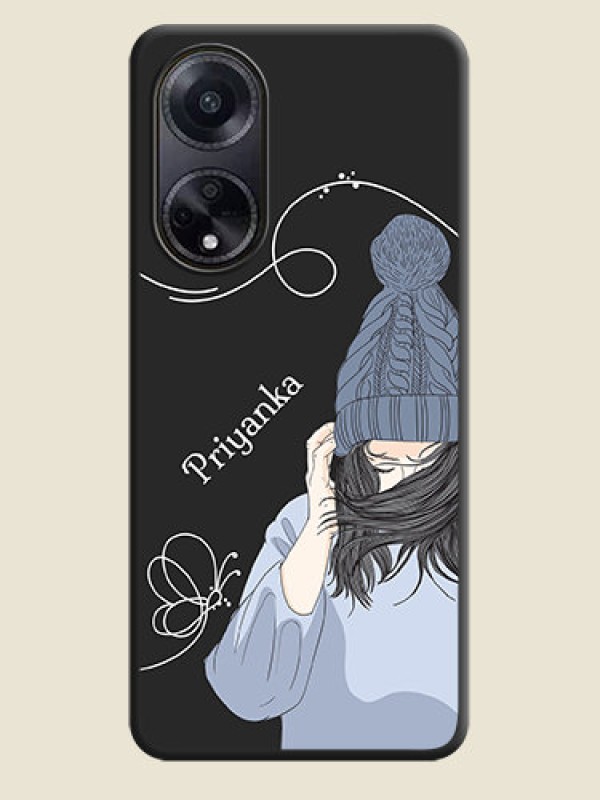 Custom Girl With Blue Winter Outfiit Custom Text Design On Space Black Personalized Soft Matte Phone Covers - Oppo F23 5G