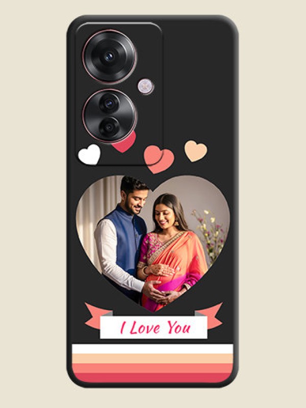 Custom Love Shaped Photo with Colorful Stripes On Space Black Custom Soft Matte Mobile Back Cover - Oppo F25 Pro 5G