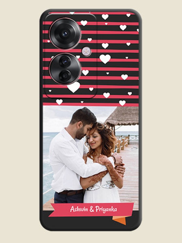 Custom White Color Love Symbols with Pink Lines Pattern On Space Black Custom Soft Matte Mobile Back Cover - Oppo F25 Pro 5G