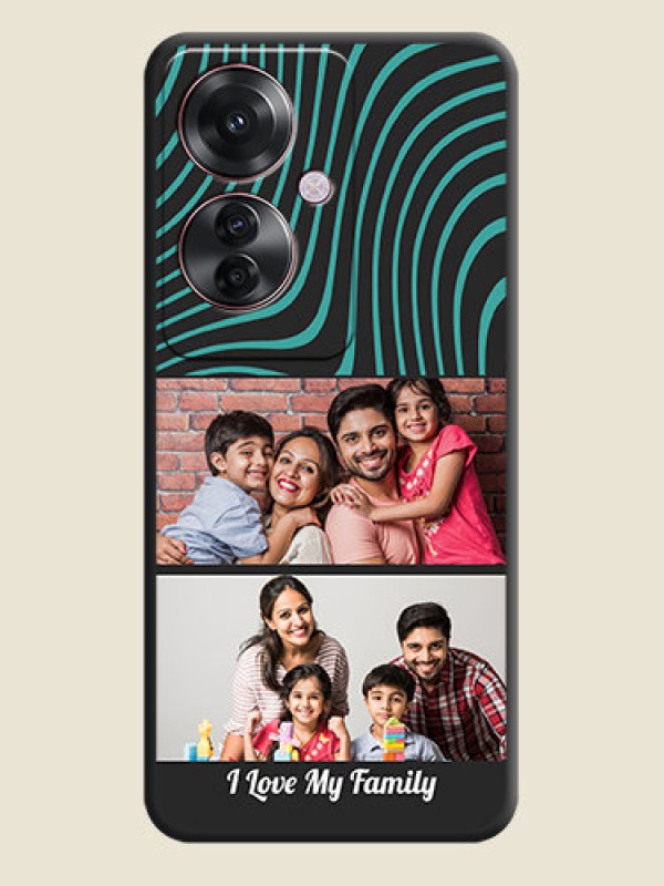 Custom Wave Pattern with 2 Image Holder On Space Black Custom Soft Matte Mobile Back Cover - Oppo F25 Pro 5G