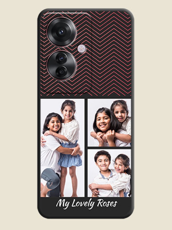 Custom Wave Pattern with 3 Image Holder On Space Black Custom Soft Matte Mobile Back Cover - Oppo F25 Pro 5G