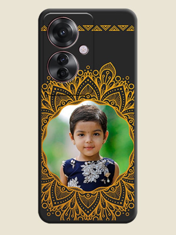 Custom Round Image with Floral Design On Space Black Custom Soft Matte Mobile Back Cover - Oppo F25 Pro 5G