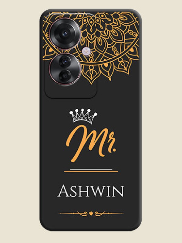 Custom Mr Name with Floral Design On Space Black Custom Soft Matte Mobile Back Cover - Oppo F25 Pro 5G