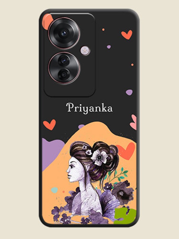 Custom Namecase For Her With Fancy Lady Image On Space Black Custom Soft Matte Mobile Back Cover - Oppo F25 Pro 5G