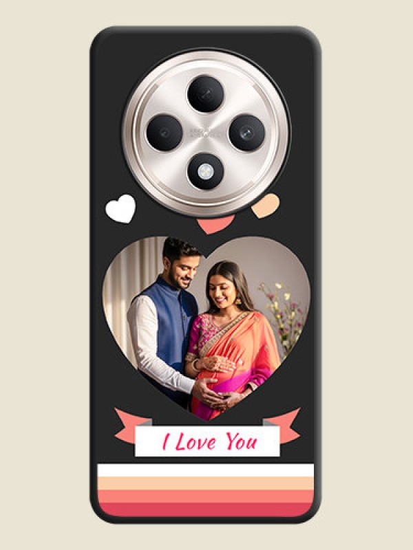 Custom Love Shaped Photo with Colorful Stripes On Space Black Custom Soft Matte Mobile Back Cover - Oppo F27 5G