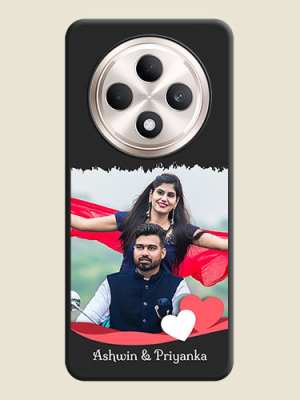 Custom Pin Color Love Shaped Ribbon Design with Text On Space Black Custom Soft Matte Mobile Back Cover - Oppo F27 5G