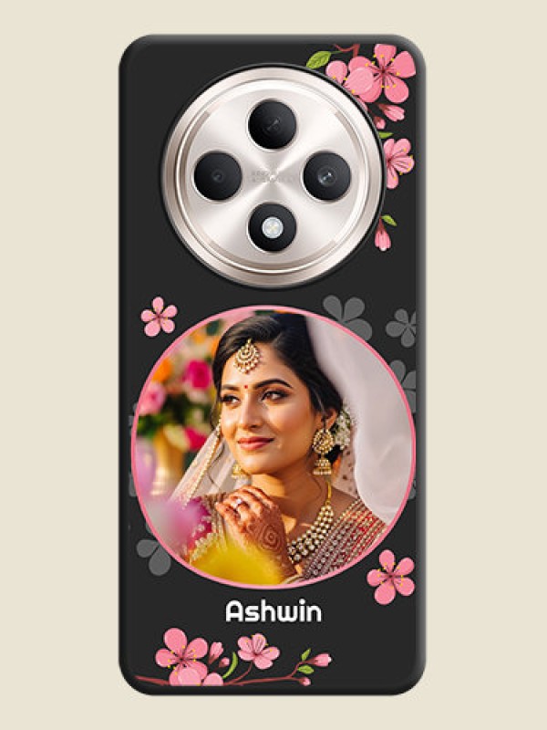 Custom Round Image with Pink Color Floral Design on Photo On Space Black Custom Soft Matte Mobile Back Cover - Oppo F27 5G