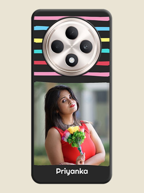 Custom Multicolor Lines with Image On Space Black Custom Soft Matte Mobile Back Cover - Oppo F27 5G