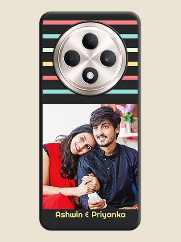 Custom Color Stripes with Photo and Text on Photo On Space Black Custom Soft Matte Mobile Back Cover - Oppo F27 5G