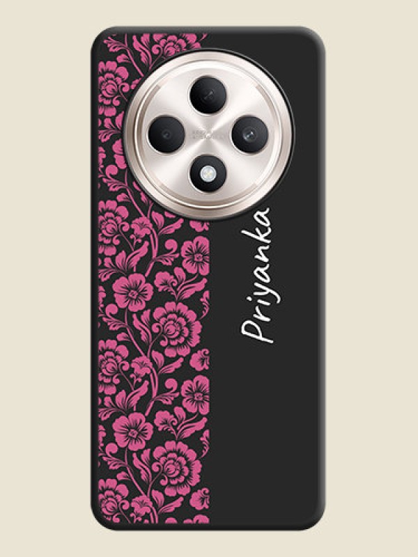 Custom Pink Floral Pattern Design With Custom Text On Space Black Custom Soft Matte Mobile Back Cover - Oppo F27 5G