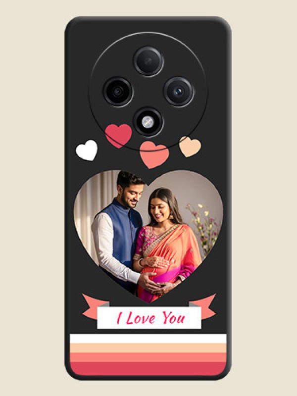 Custom Love Shaped Photo with Colorful Stripes On Space Black Custom Soft Matte Mobile Back Cover - Oppo F27 Pro Plus 5G
