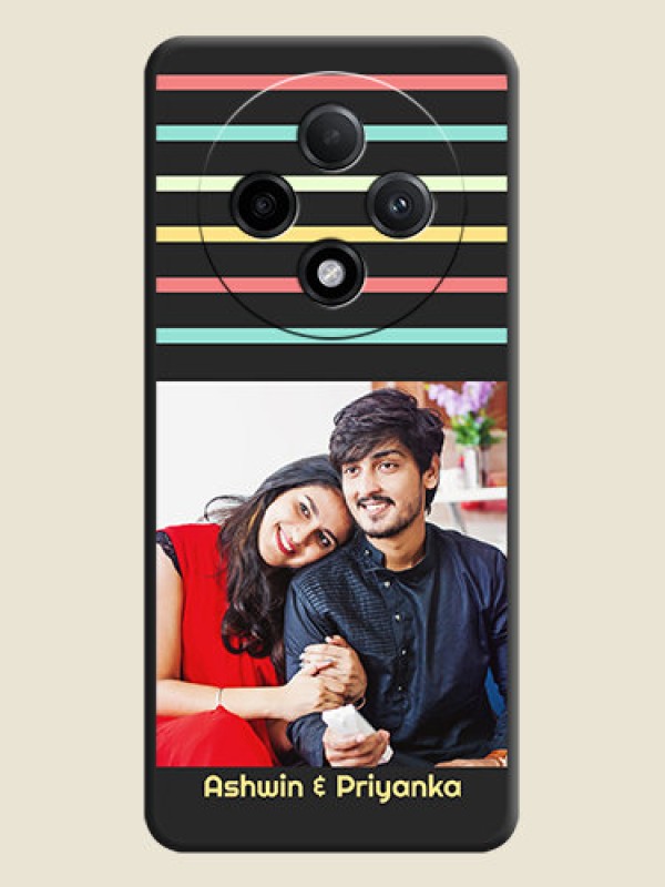 Custom Color Stripes with Photo and Text on Photo On Space Black Custom Soft Matte Mobile Back Cover - Oppo F27 Pro Plus 5G