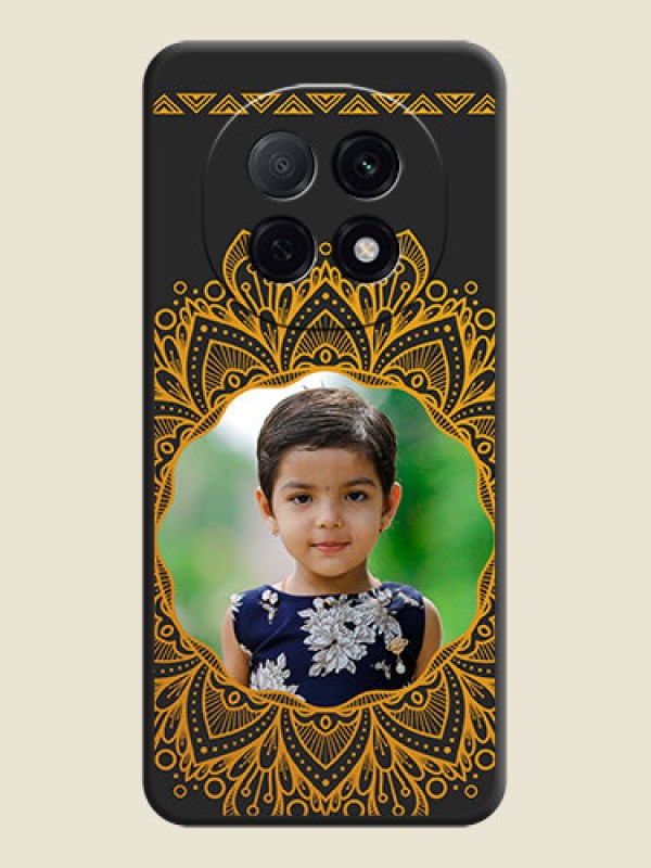 Custom Round Image with Floral Design On Space Black Custom Soft Matte Mobile Back Cover - Oppo F29 5G