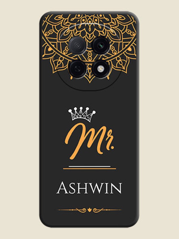 Custom Mr Name with Floral Design On Space Black Custom Soft Matte Mobile Back Cover - Oppo F29 5G