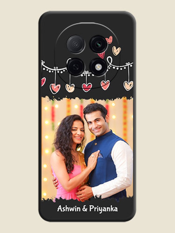 Custom Pink Love Hangings with Name On Space Black Custom Soft Matte Mobile Back Cover - Oppo F29 Pro 5G