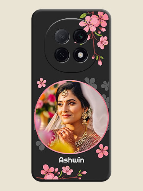 Custom Round Image with Pink Color Floral Design on Photo On Space Black Custom Soft Matte Mobile Back Cover - Oppo F29 Pro 5G