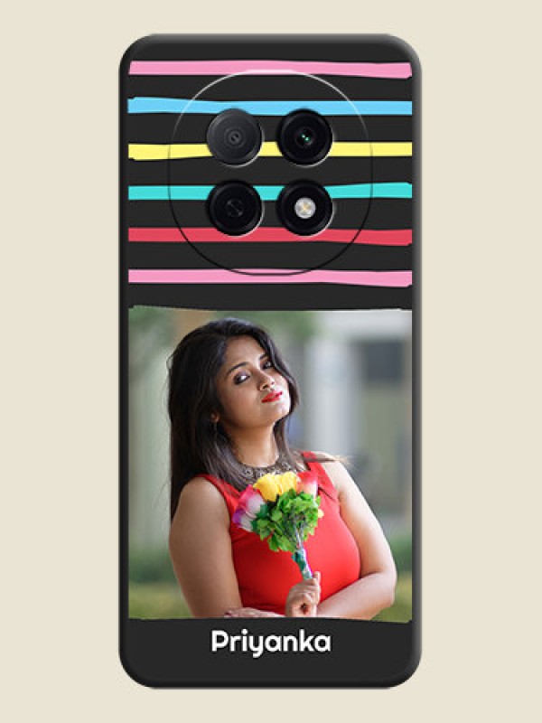 Custom Multicolor Lines with Image On Space Black Custom Soft Matte Mobile Back Cover - Oppo F29 Pro 5G