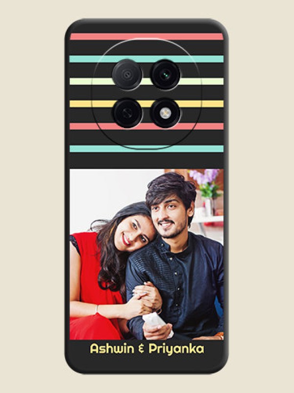 Custom Color Stripes with Photo and Text on Photo On Space Black Custom Soft Matte Mobile Back Cover - Oppo F29 Pro 5G